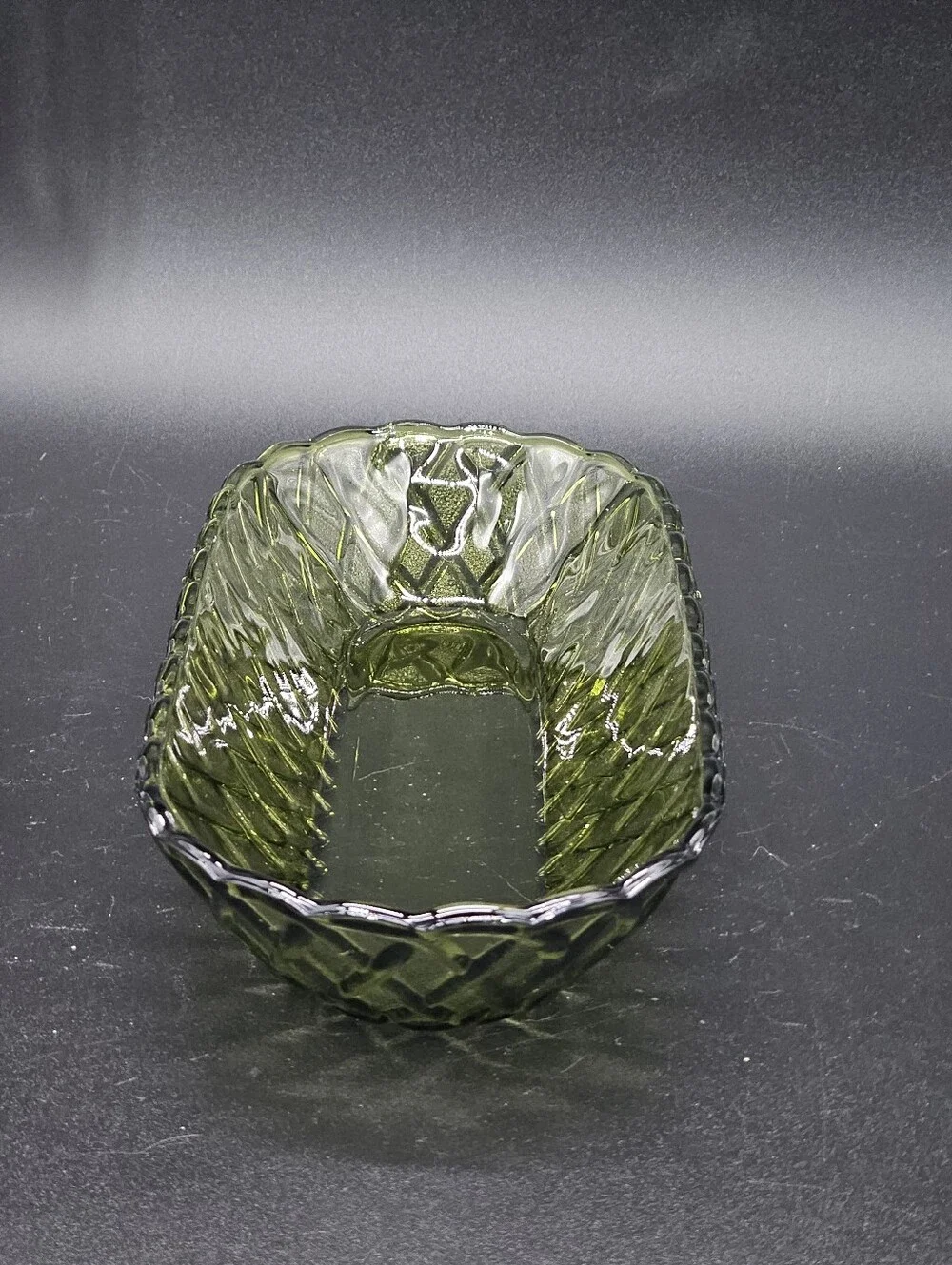 Vintage Indiana Glass Pretzel Pattern Avocado Green Oblong Celery Dish - Basket